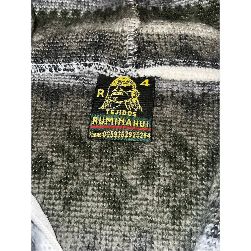 Tejidos Ruminahui Gray White Alpaca wool Hoodie Zip Jacket Kids Size 4 warm